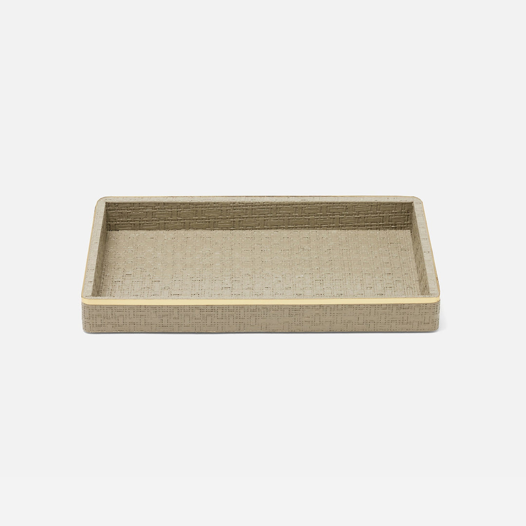 Veria, Desert Taupe/Gold, Tray, Rectangular Straight, Large, Realistic Faux Rattan/Brass