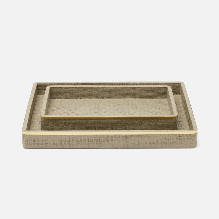 Veria, Desert Taupe/Gold, Tray, Rectangular Straight, Large, Realistic Faux Rattan/Brass