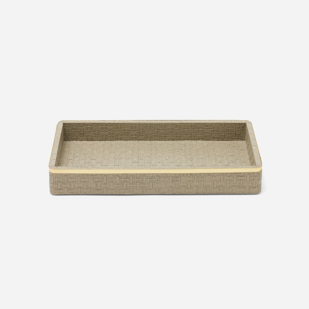 Veria, Desert Taupe/Gold, Tray, Rectangular Straight, Small, Realistic Faux Rattan/Brass