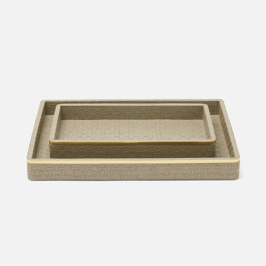 Veria, Desert Taupe/Gold, Tray, Rectangular Straight, Small, Realistic Faux Rattan/Brass