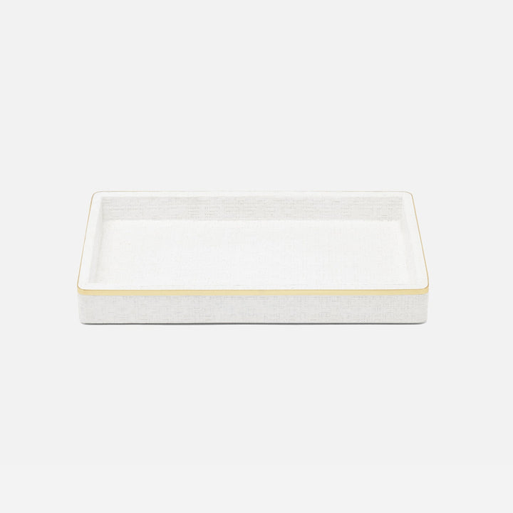 Veria, Shiny White/Gold, Tray, Rectangular Straight, Large, Realistic Faux Rattan/Brass