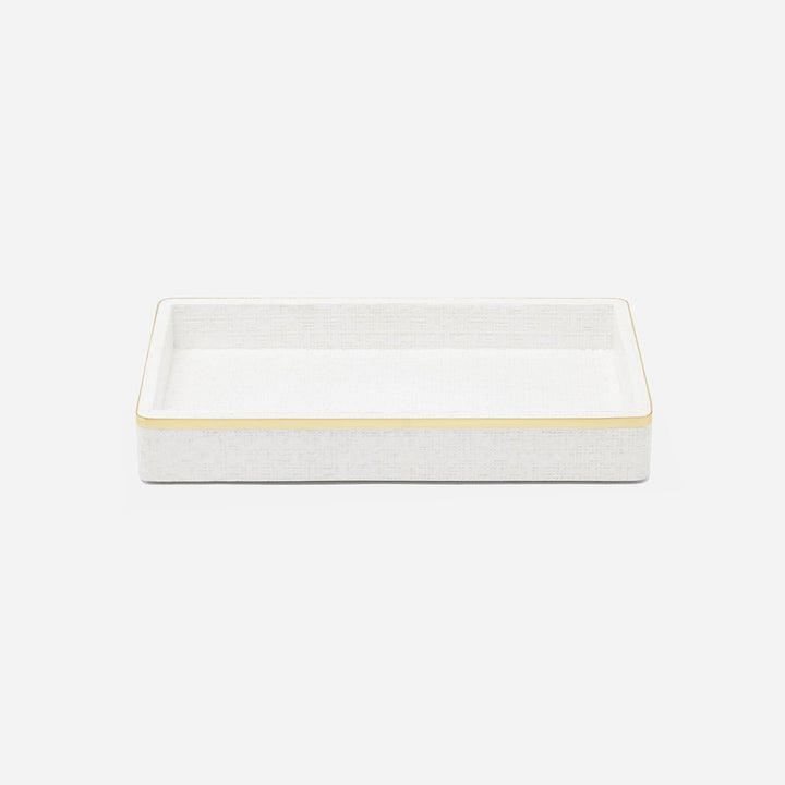 Veria, Shiny White/Gold, Tray, Rectangular Straight, Small, Realistic Faux Rattan/Brass