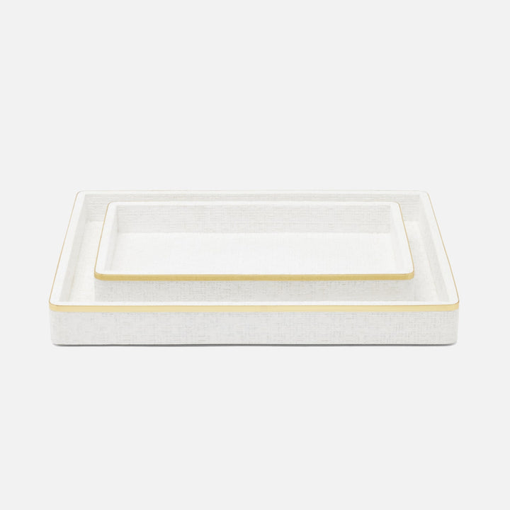 Veria, Shiny White/Gold, Tray, Rectangular Straight, Small, Realistic Faux Rattan/Brass