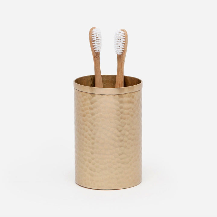 Verum, Antique Brass, Brush Holder, Round Straight, Hammered Metal
