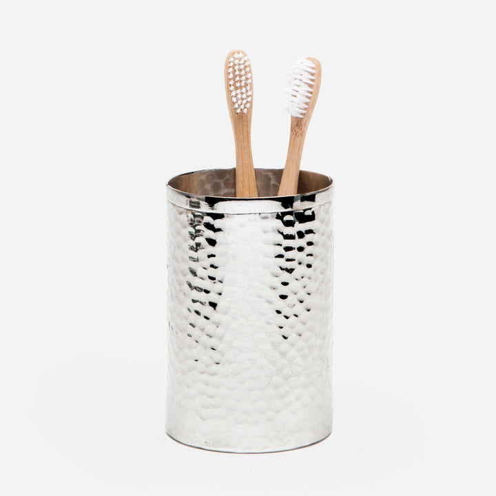 Verum, Shiny Nickel, Brush Holder, Round Straight, Hammered Metal
