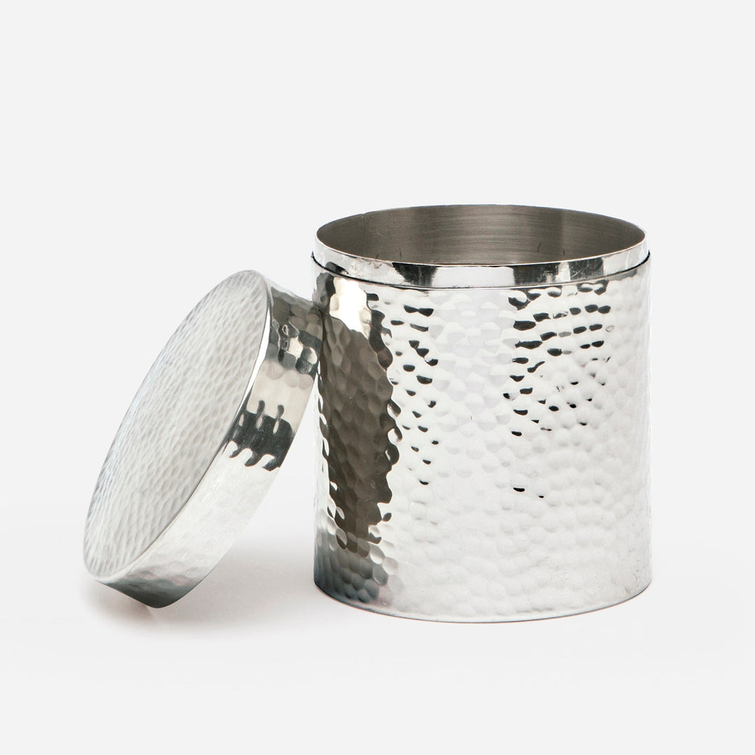 Verum, Shiny Nickel, Canister, Large, Round, Hammered Metal