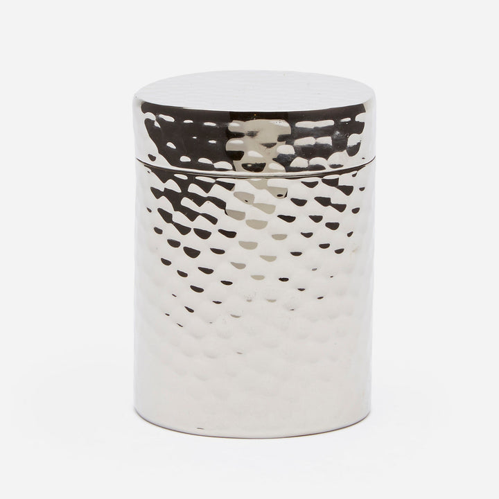 Verum, Shiny Nickel, Canister, Small, Round, Hammered Metal