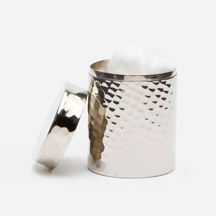 Verum, Shiny Nickel, Canister, Small, Round, Hammered Metal