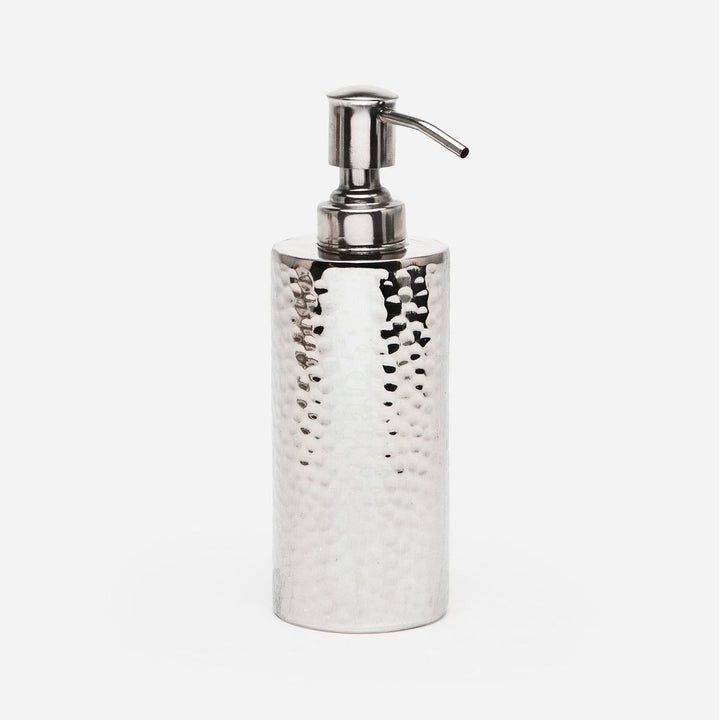 Verum, Shiny Nickel, Soap Pump, Round Straight, Hammered Metal