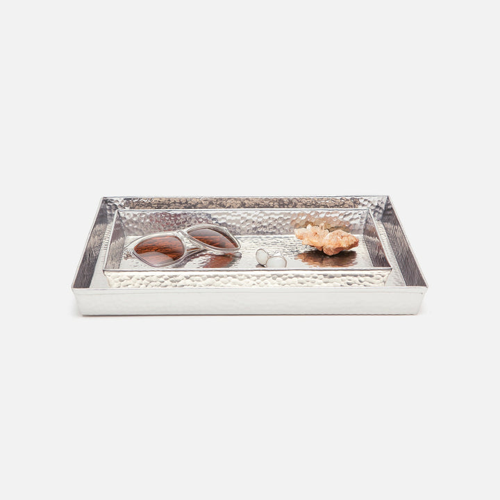 Verum, Shiny Nickel, Nested Trays, Rectangular Tapered, Hammered Metal, S/2