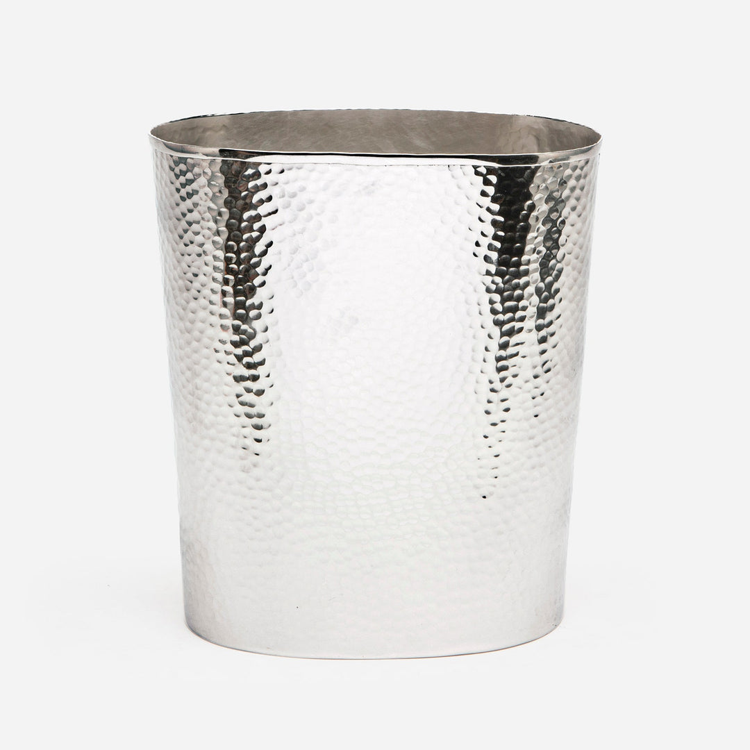 Verum, Shiny Nickel, Wastebasket, Oval, Hammered Metal