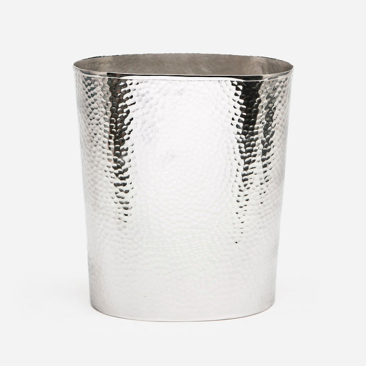 Verum, Shiny Nickel, Wastebasket, Oval, Hammered Metal