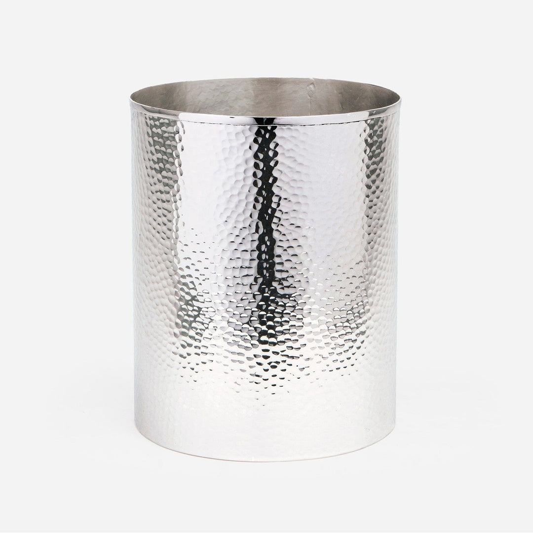 Verum, Shiny Nickel, Wastebasket, Round, Hammered Metal