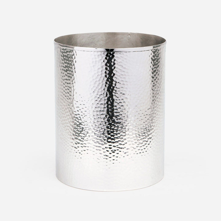 Verum, Shiny Nickel, Wastebasket, Round, Hammered Metal