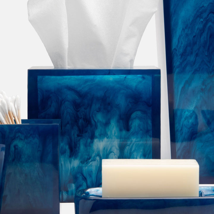 Abiko, Cobalt, Tissue Box, Square Straight, Cast Resin