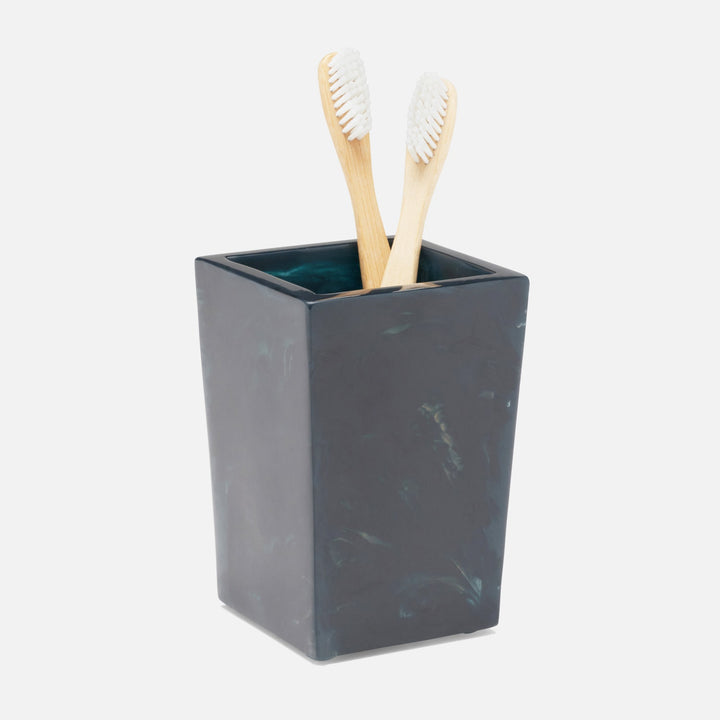 Abiko, Dark Teal, Brush Holder, Square Tapered, Cast Resin