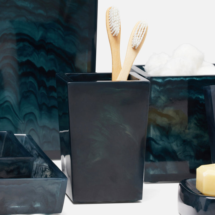 Abiko, Dark Teal, Brush Holder, Square Tapered, Cast Resin