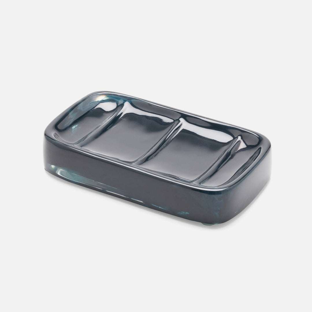 Abiko, Dark Teal, Soap Dish W/ Rounded Edges, Rectangular, Cast Resin