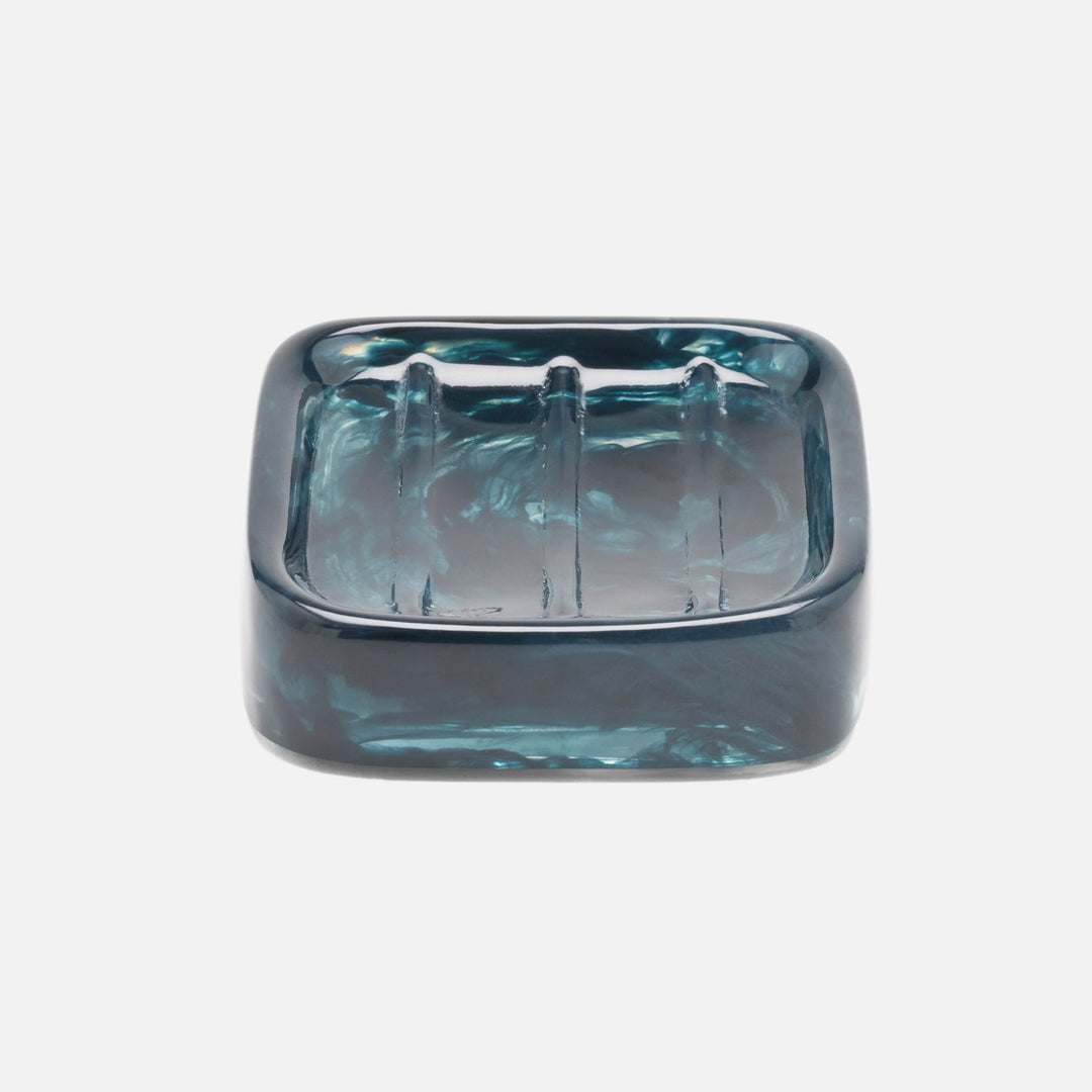 Abiko, Dark Teal, Soap Dish W/ Rounded Edges, Square, Cast Resin