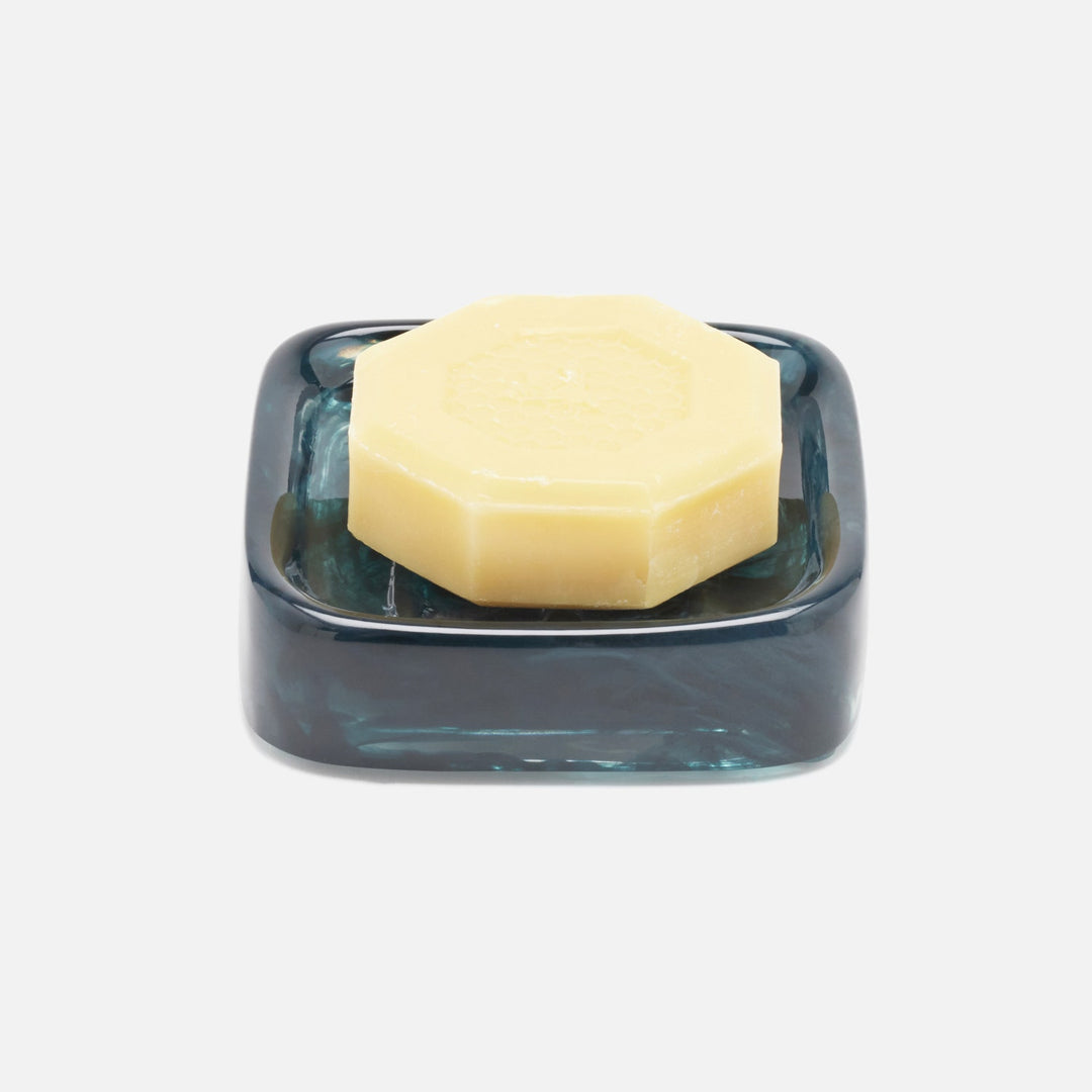 Abiko, Dark Teal, Soap Dish W/ Rounded Edges, Square, Cast Resin