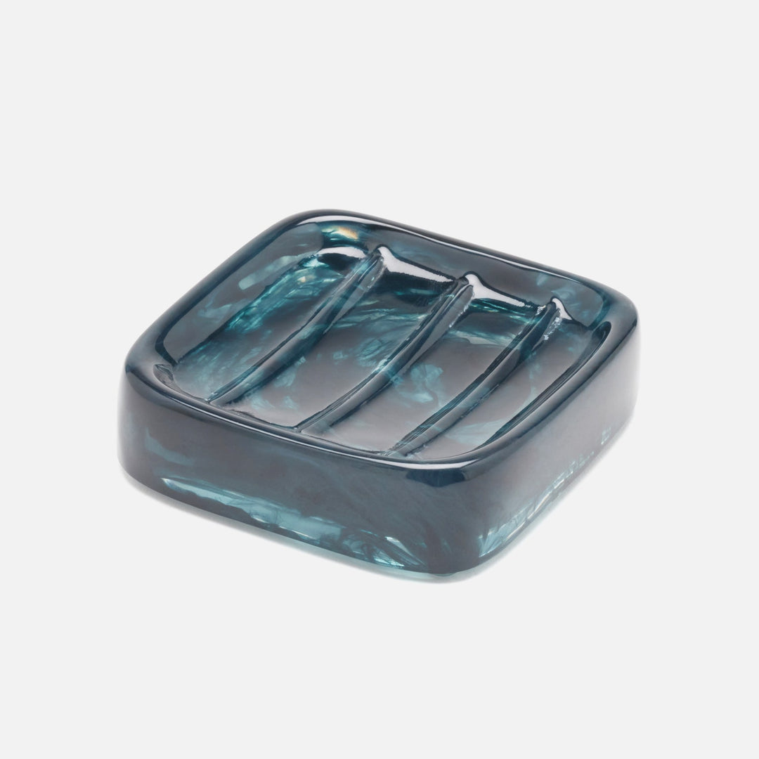Abiko, Dark Teal, Soap Dish W/ Rounded Edges, Square, Cast Resin
