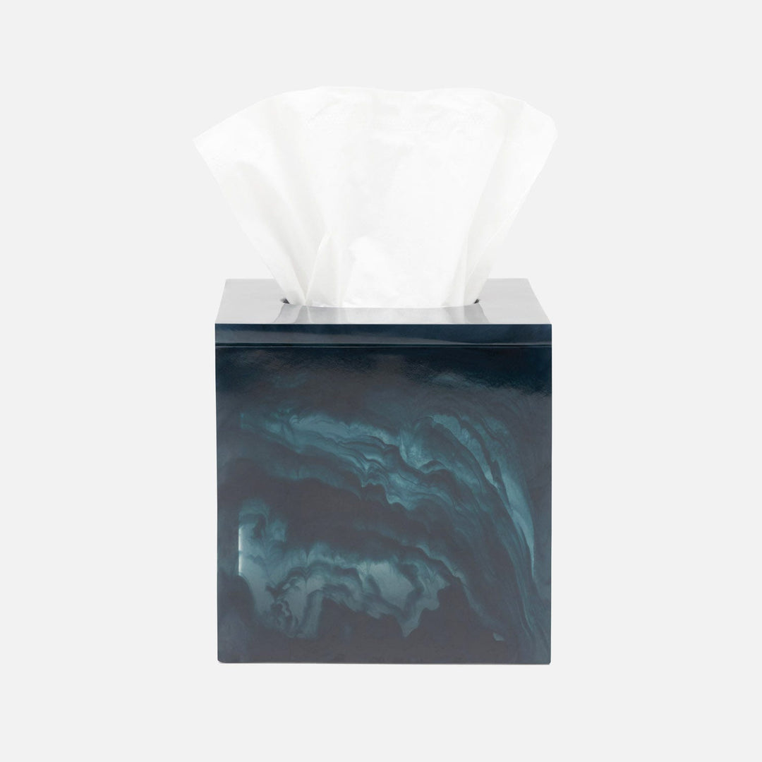 Abiko, Dark Teal, Tissue Box, Square Straight, Cast Resin