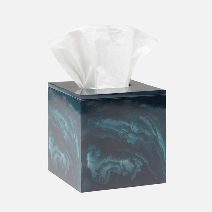 Abiko, Dark Teal, Tissue Box, Square Straight, Cast Resin