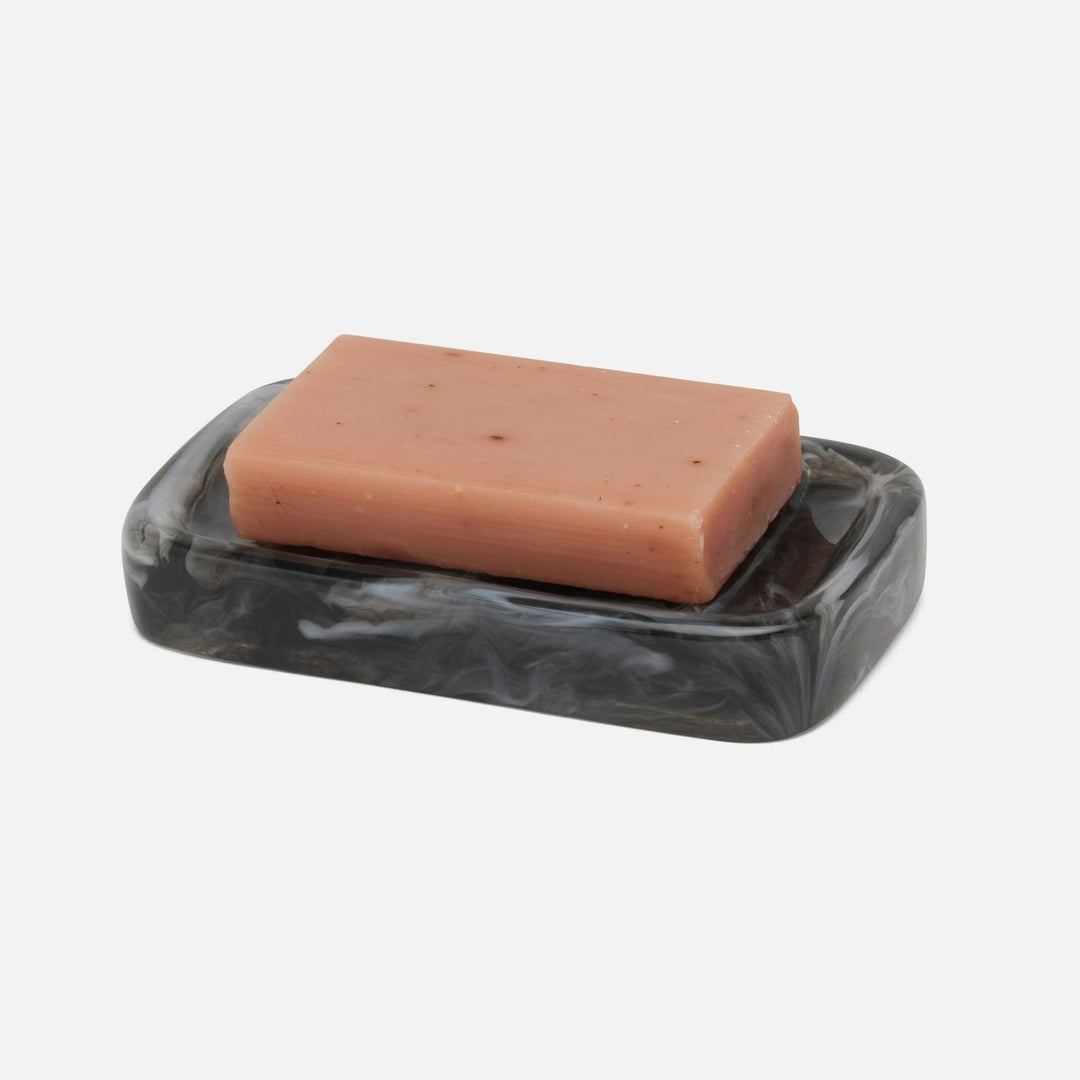 Abiko, Obsidian, Soap Dish W/ Rounded Edges, Rectangular, Cast Resin