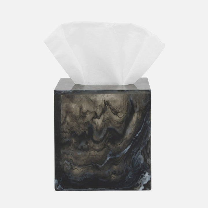 Abiko, Obsidian, Tissue Box, Square Straight, Cast Resin
