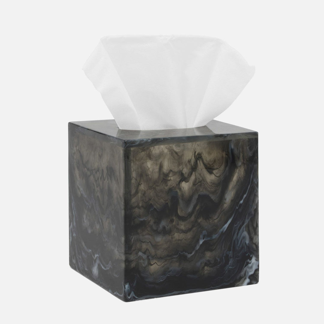 Abiko, Obsidian, Tissue Box, Square Straight, Cast Resin