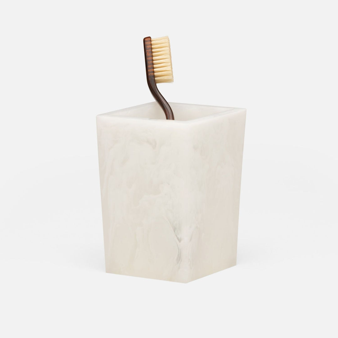 Abiko, Pearl White, Brush Holder, Square Tapered, Cast Resin