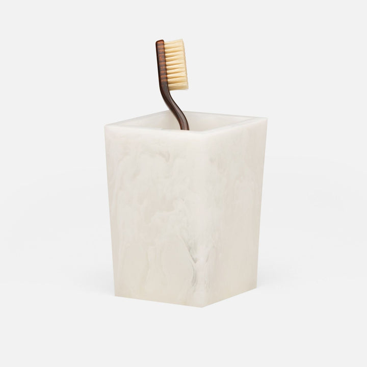 Abiko, Pearl White, Brush Holder, Square Tapered, Cast Resin
