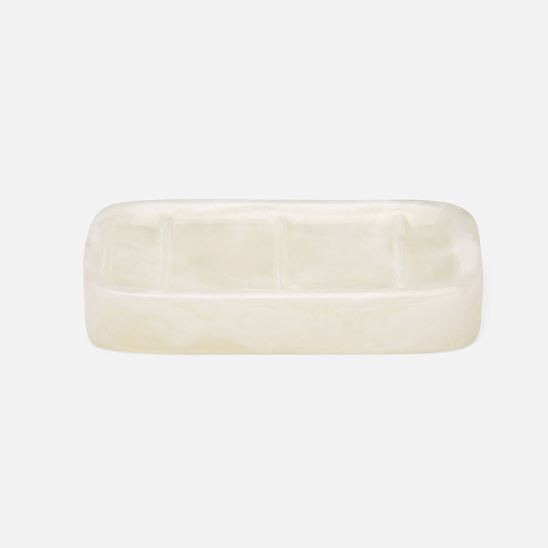 Abiko, Pearl White, Soap Dish W/ Rounded Edges, Rectangular, Cast Resin