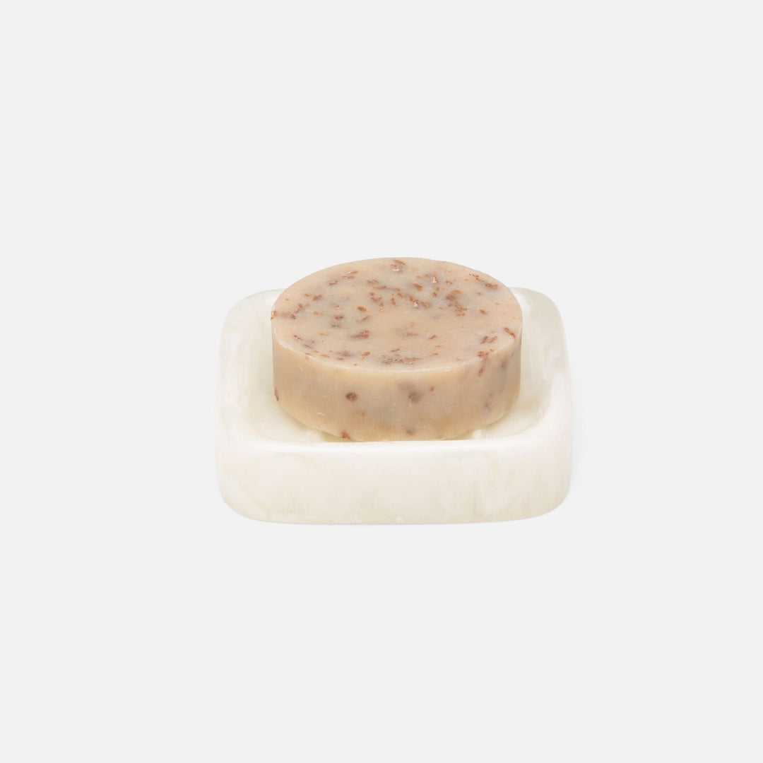 Abiko, Pearl White, Soap Dish W/ Rounded Edges, Square, Cast Resin