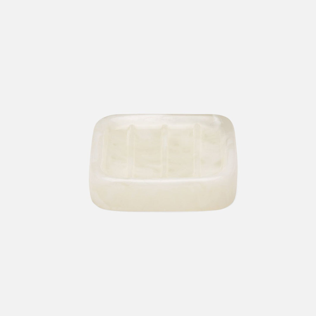 Abiko, Pearl White, Soap Dish W/ Rounded Edges, Square, Cast Resin