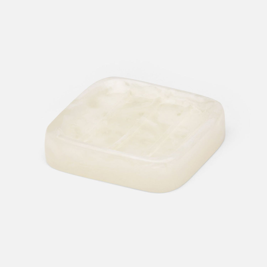 Abiko, Pearl White, Soap Dish W/ Rounded Edges, Square, Cast Resin