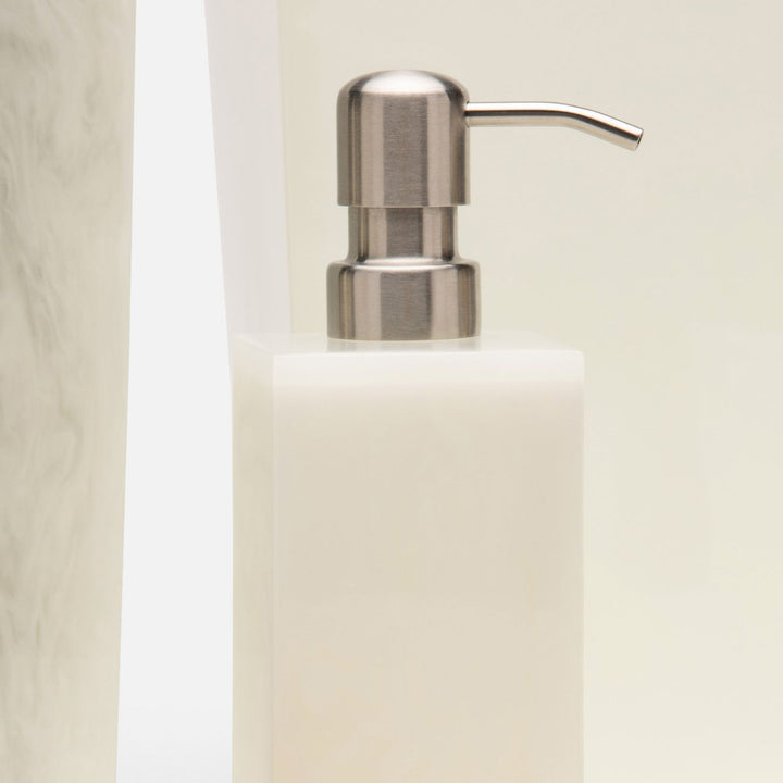 Abiko, Pearl White, Soap Pump, Square Straight, Cast Resin