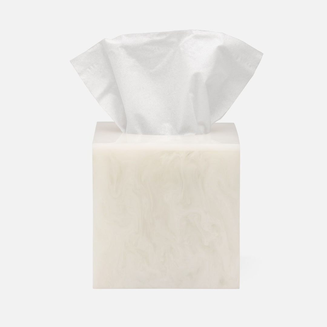 Abiko, Pearl White, Tissue Box, Square Straight, Cast Resin