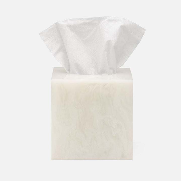 Abiko, Pearl White, Tissue Box, Square Straight, Cast Resin