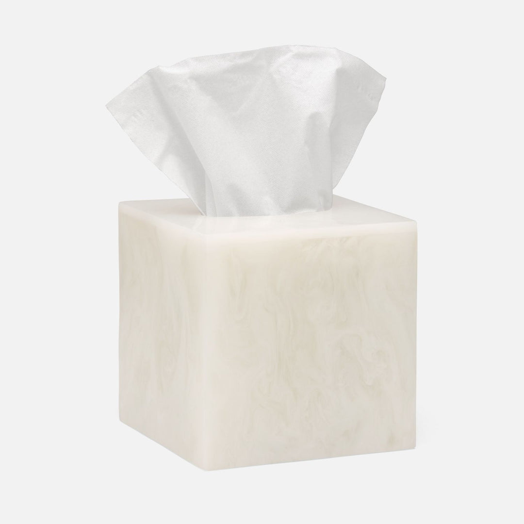 Abiko, Pearl White, Tissue Box, Square Straight, Cast Resin
