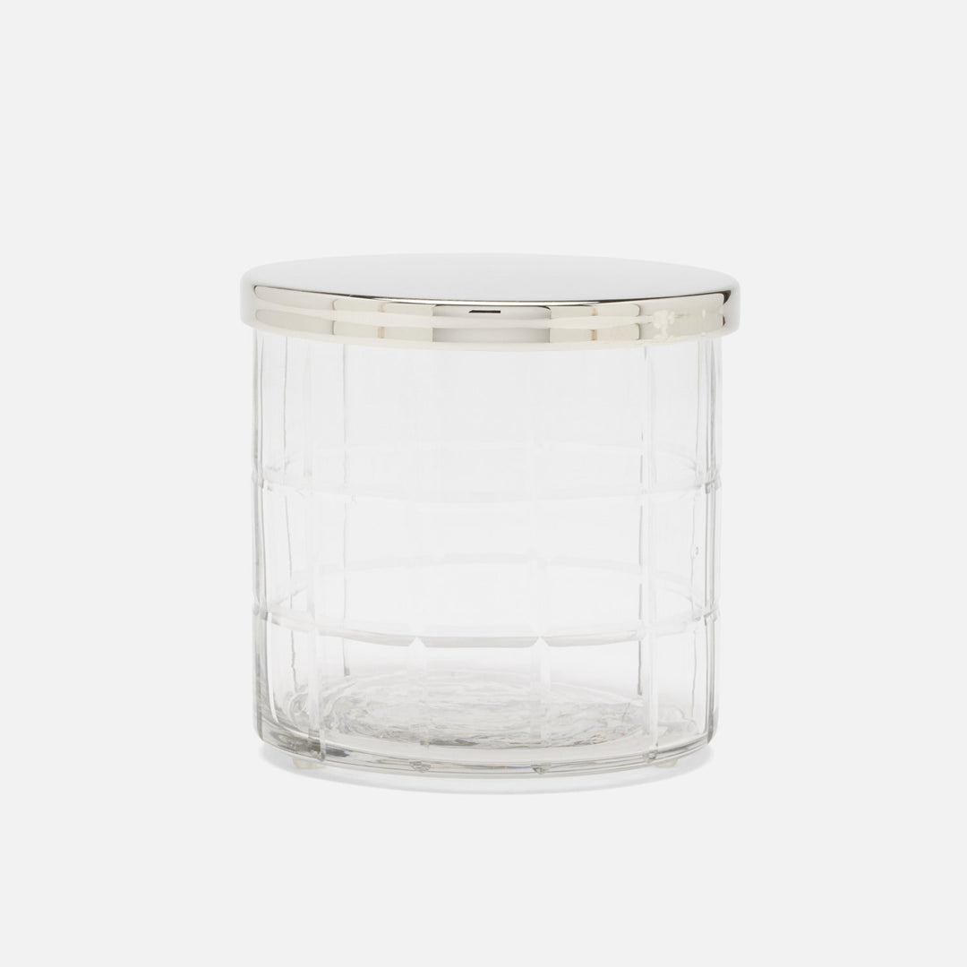 Argos, Clear, Canister, Round, Large, Glass W/Nickel Trim