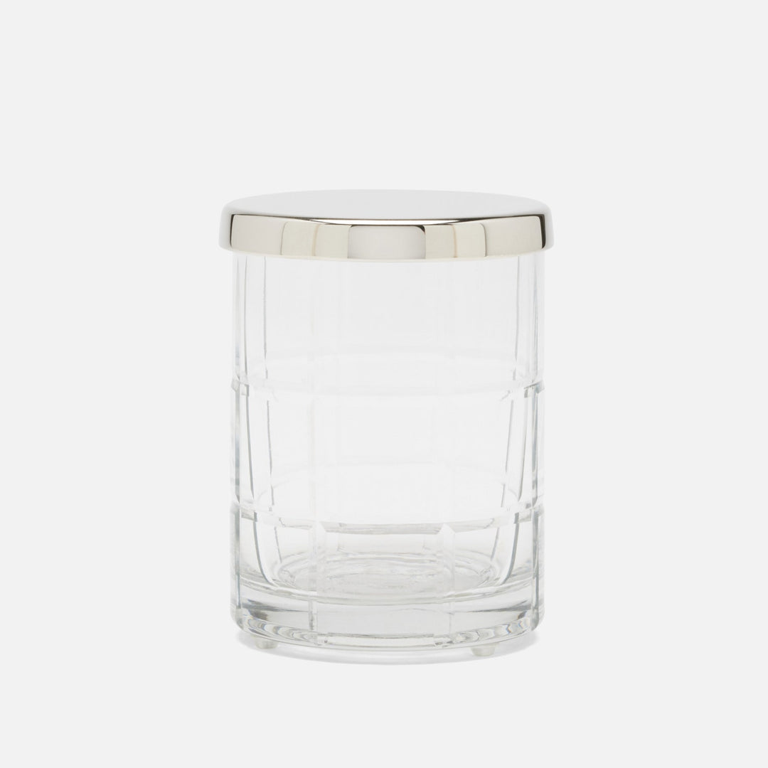 Argos, Clear, Canister, Round, Small, Glass W/Nickel Trim