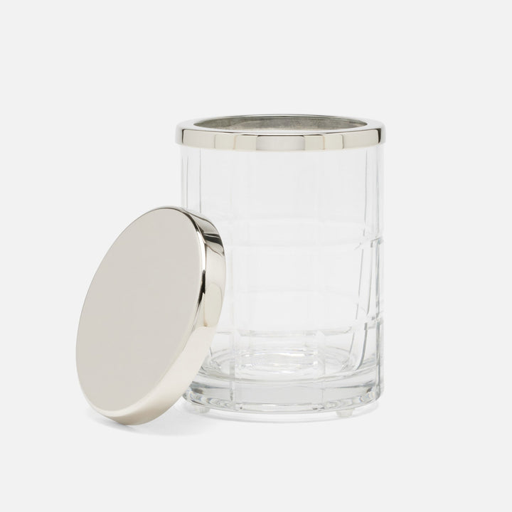 Argos, Clear, Canister, Round, Small, Glass W/Nickel Trim