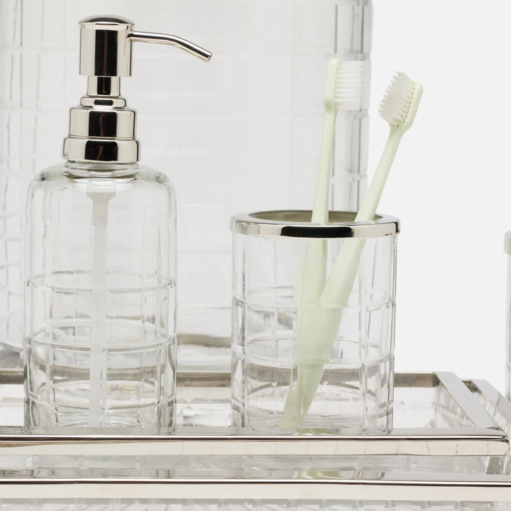 Argos, Clear, Soap Pump, Round, Glass W/Nickel Trim