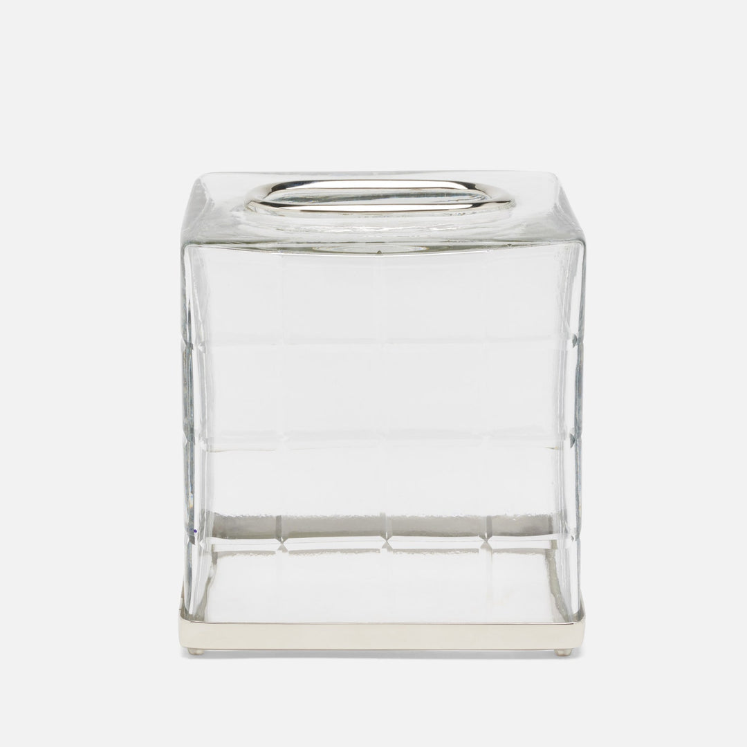 Argos, Clear, Tissue Box, Square Straight, Glass W/Nickel Trim