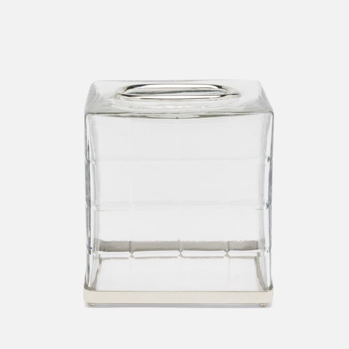 Argos, Clear, Tissue Box, Square Straight, Glass W/Nickel Trim
