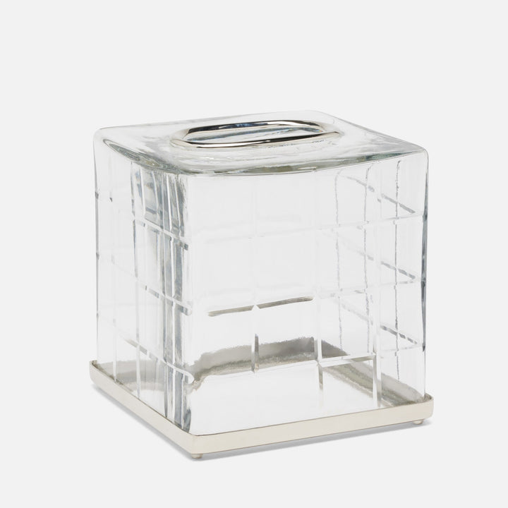Argos, Clear, Tissue Box, Square Straight, Glass W/Nickel Trim