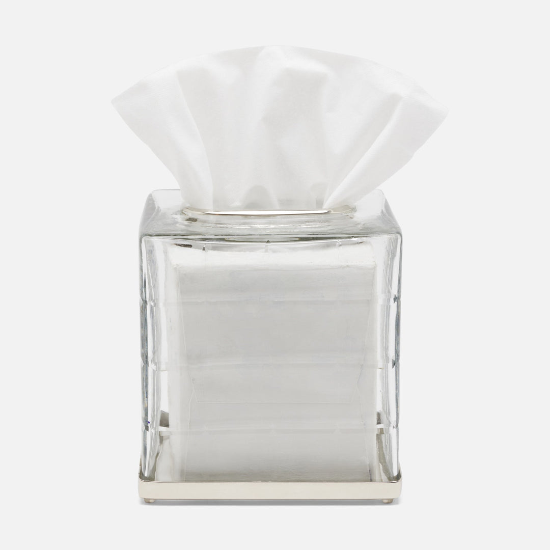 Argos, Clear, Tissue Box, Square Straight, Glass W/Nickel Trim