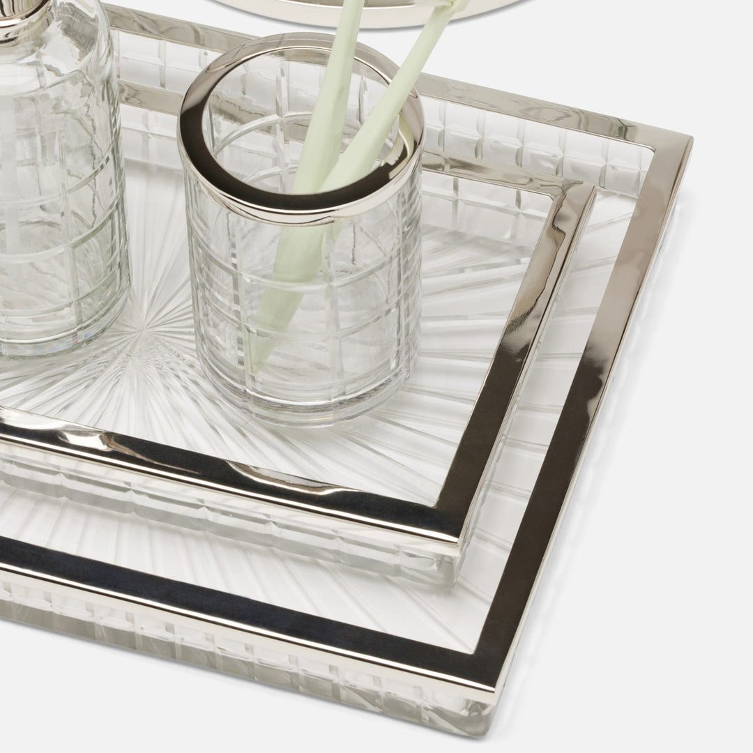 Argos, Clear, Nested Trays, Rectangular Straight, Glass W/Nickel Trim, S/2