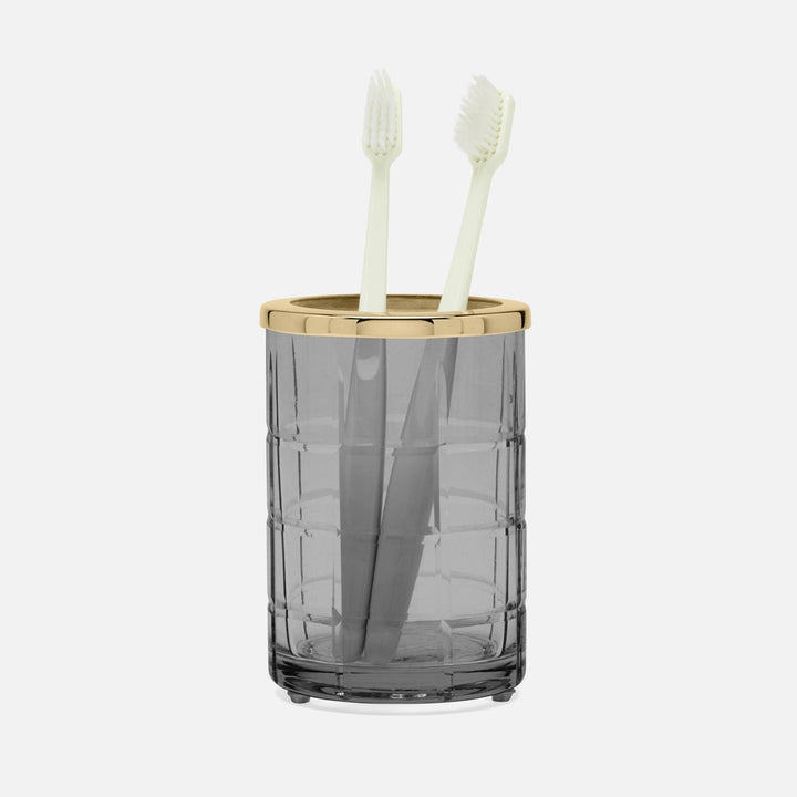 Argos, Smoke, Brush Holder, Glass W/Brass Trim